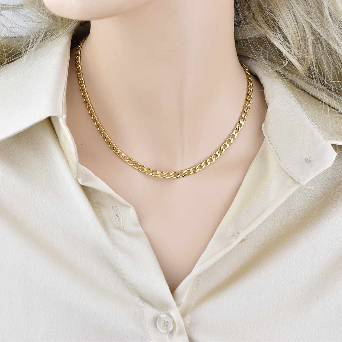 Micro Gurmet Chain Gold 4MM Αλυσίδα λαιμού από ανοξείδωτο ατσάλι 316L